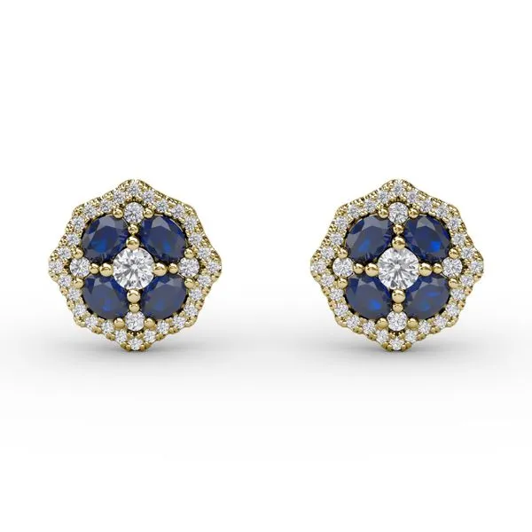 Striking Sapphire and Diamond Stud Earrings Castle Couture Fine Jewelry Manalapan, NJ