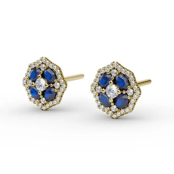 Striking Sapphire and Diamond Stud Earrings Image 2 Castle Couture Fine Jewelry Manalapan, NJ