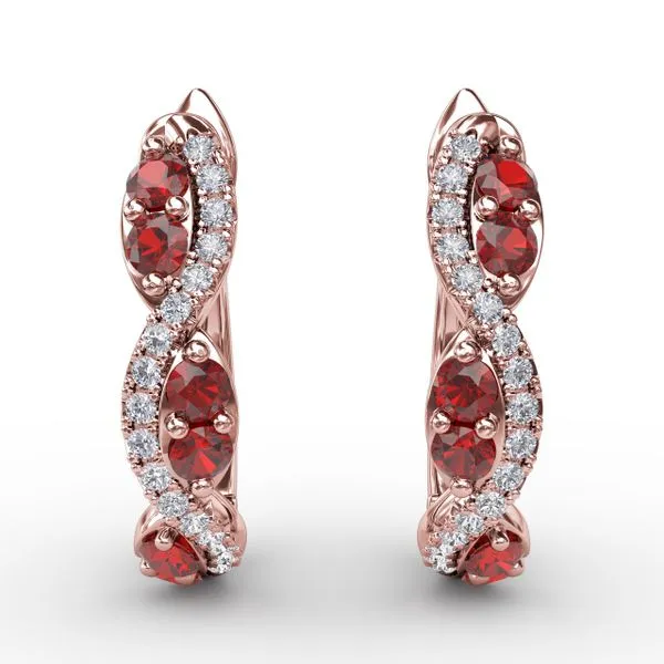 Ruby And Diamond Swirl Hoops  Gaines Jewelry FLINT, MI