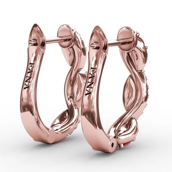 Ruby And Diamond Swirl Hoops  Image 3 Gaines Jewelry FLINT, MI