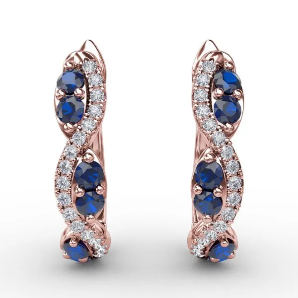 Sapphire And Diamond Swirl Hoops  Castle Couture Fine Jewelry Manalapan, NJ