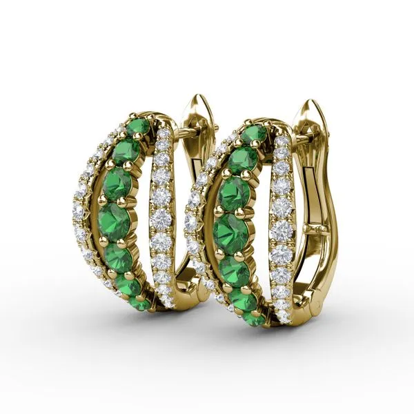 Emerald and Diamond Hoop Earrings  Image 2 Castle Couture Fine Jewelry Manalapan, NJ