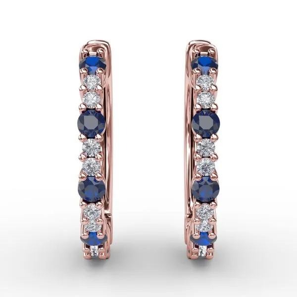 Shared Prong Sapphire and Diamond Hoops The Diamond Center Claremont, CA