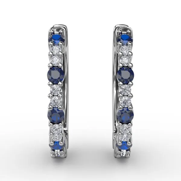 Shared Prong Sapphire and Diamond Hoops Castle Couture Fine Jewelry Manalapan, NJ