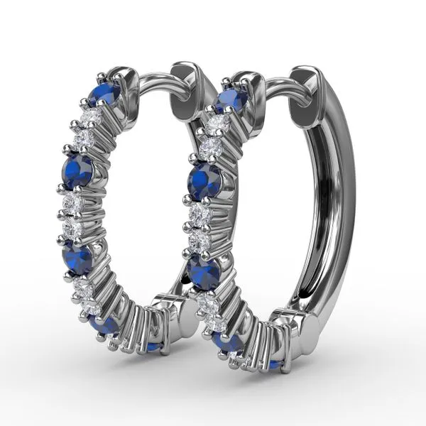 Shared Prong Sapphire and Diamond Hoops Image 2 Castle Couture Fine Jewelry Manalapan, NJ