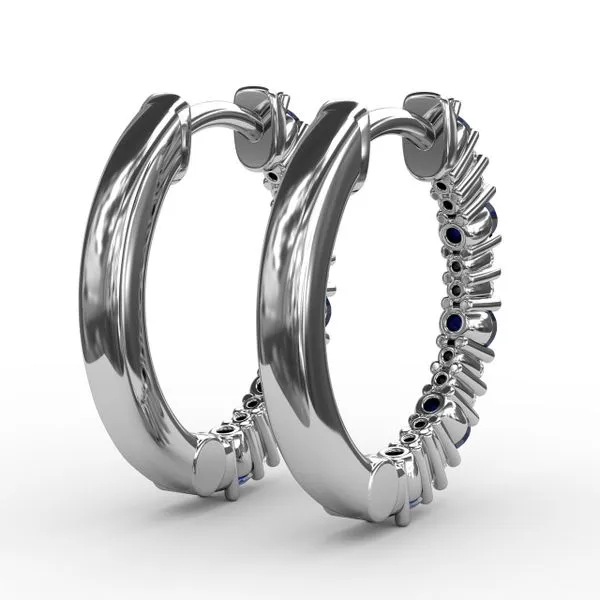 Shared Prong Sapphire and Diamond Hoops Image 3 Castle Couture Fine Jewelry Manalapan, NJ