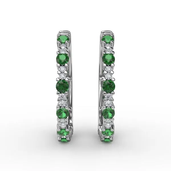 Precious Emerald and Diamond Hoop Earrings Gaines Jewelry FLINT, MI