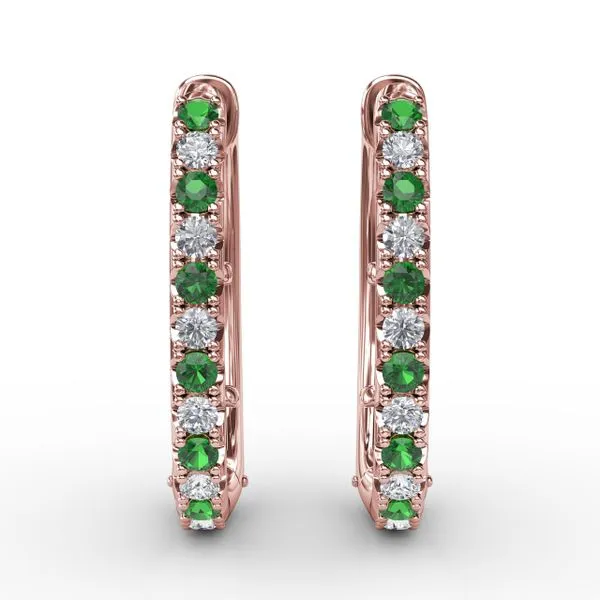 Alternaing Emerald and Diamond Hoop Earrings  Castle Couture Fine Jewelry Manalapan, NJ