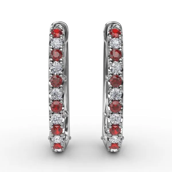 Alternaing Ruby and Diamond Hoop Earrings  Castle Couture Fine Jewelry Manalapan, NJ