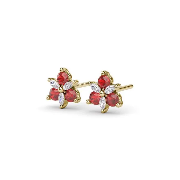 Trio Stud Ruby and Diamond Earrings Image 2 Steve Lennon & Co Jewelers  New Hartford, NY