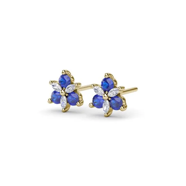 Trio Stud Sapphire and Diamond Earrings Image 2 Quenan's Fine Jewelers Georgetown, TX