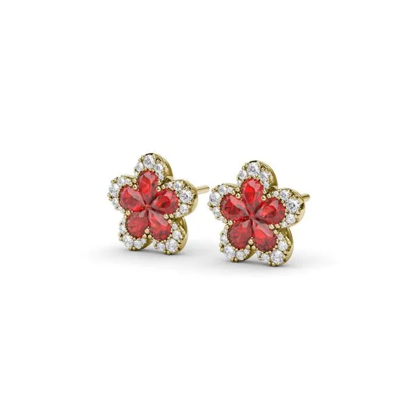 Magnolia Ruby and Diamond Earrings Image 2 Quenan's Fine Jewelers Georgetown, TX