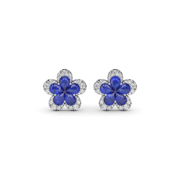 Magnolia Sapphire and Diamond Earrings Quenan's Fine Jewelers Georgetown, TX