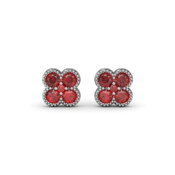 Magnolia Milgrain Ruby Earrings Steve Lennon & Co Jewelers  New Hartford, NY