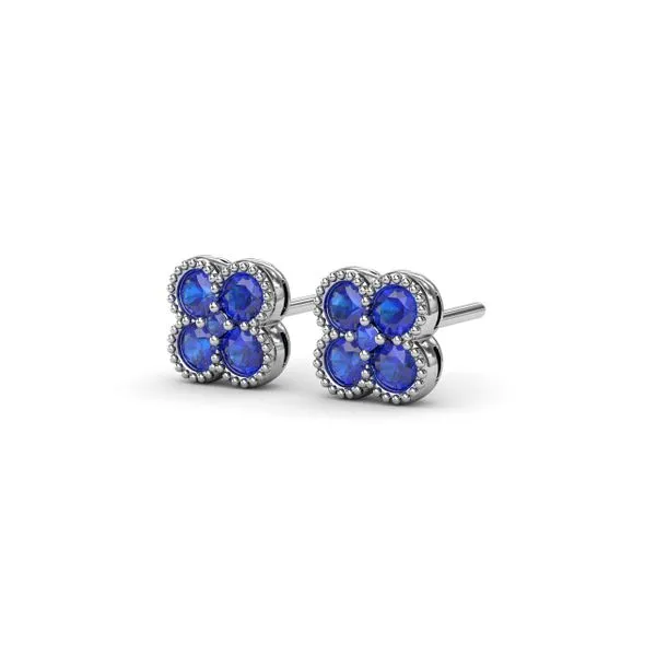 Magnolia Milgrain Sapphire Earrings Image 2 Steve Lennon & Co Jewelers  New Hartford, NY