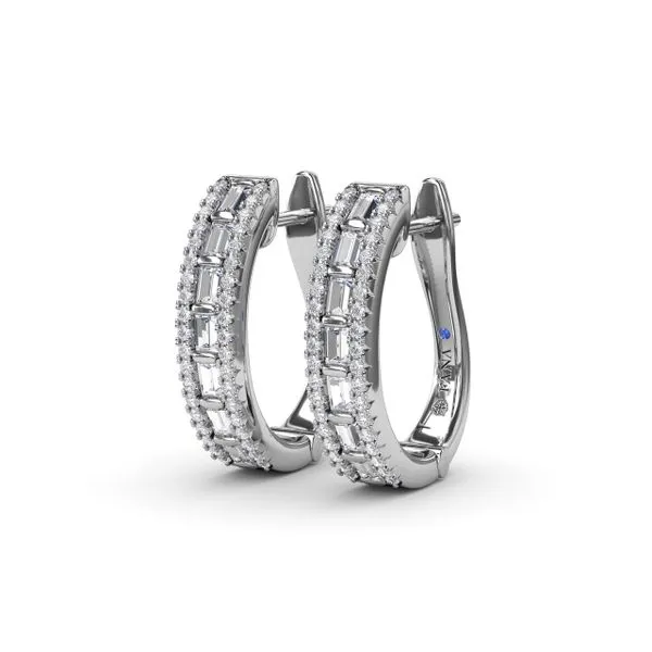Bar-Set Baguette Diamond Hoops Image 2 Jim's Jewelers Tyler, TX
