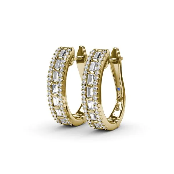 Bar-Set Baguette Diamond Hoops Image 2 Moore Jewelers Laredo, TX