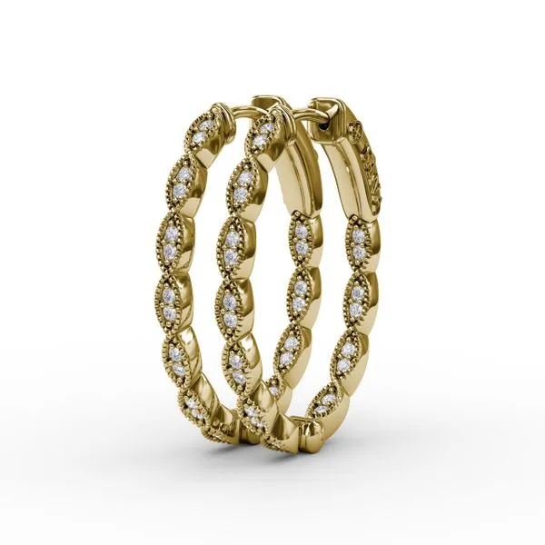 Flawless Filigree Diamond Hoops  Castle Couture Fine Jewelry Manalapan, NJ