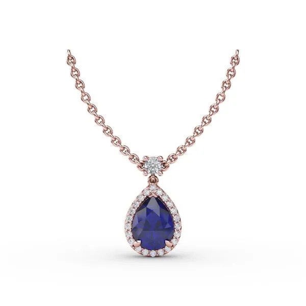 Sapphire and Diamond Teardrop Necklace  Castle Couture Fine Jewelry Manalapan, NJ