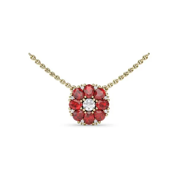 Ruby Flower Cluster Necklace Quenan's Fine Jewelers Georgetown, TX