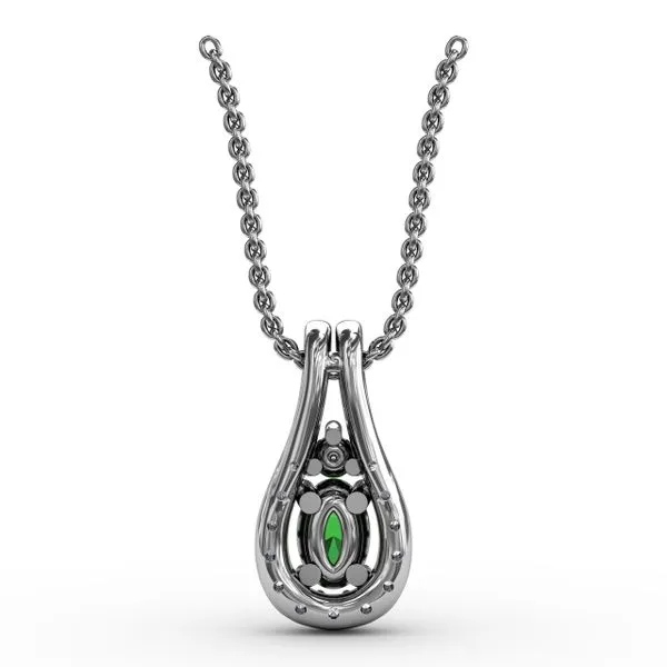 Halo Teardrop Emerald and Diamond Pendant  Image 3 Castle Couture Fine Jewelry Manalapan, NJ