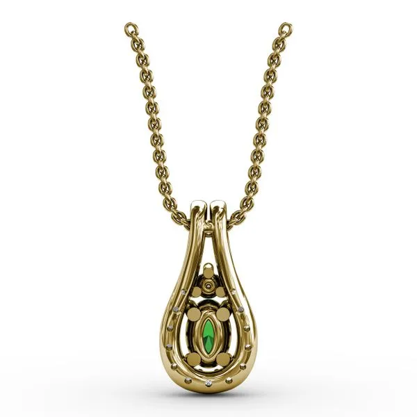 Halo Teardrop Emerald and Diamond Pendant Image 3 Gaines Jewelry FLINT, MI