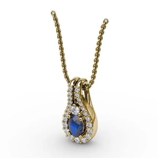 Halo Teardrop Sapphire and Diamond Pendant  Image 2 Castle Couture Fine Jewelry Manalapan, NJ