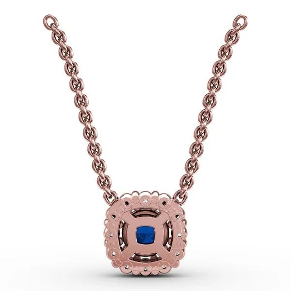 Classic Round Sapphire and Diamond Pendant Image 3 Castle Couture Fine Jewelry Manalapan, NJ