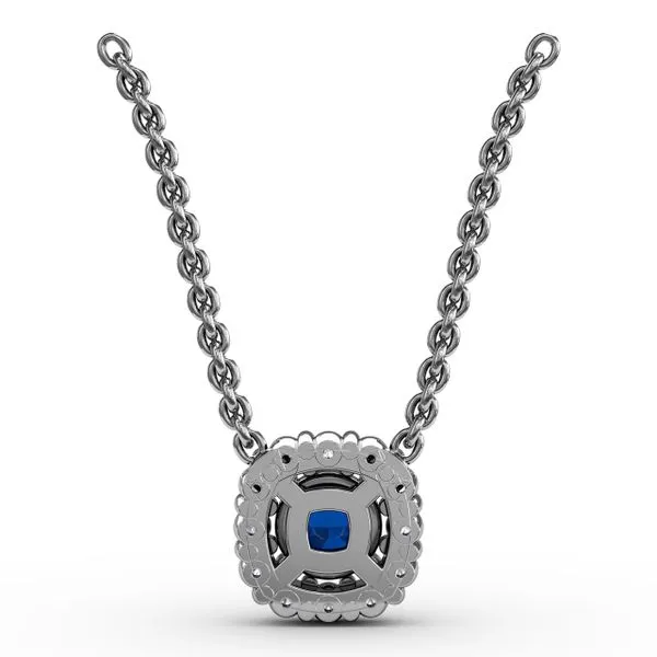 Classic Round Sapphire and Diamond Pendant Image 3 Castle Couture Fine Jewelry Manalapan, NJ