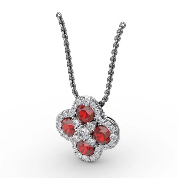 Flower Ruby and Diamond Pendant  Image 2 Castle Couture Fine Jewelry Manalapan, NJ