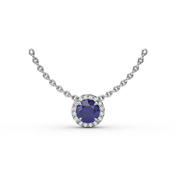 Classic Sapphire and Diamond Pendant Necklace  Castle Couture Fine Jewelry Manalapan, NJ