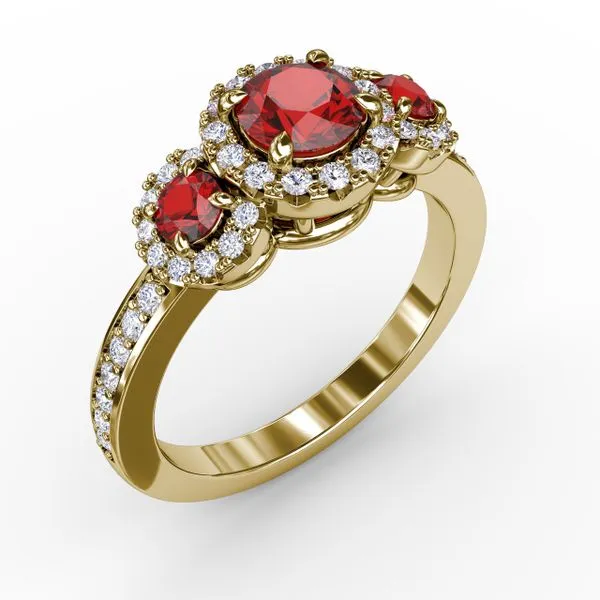 Dazzling Three Stone Ruby And Diamond Ring  Image 2 Castle Couture Fine Jewelry Manalapan, NJ