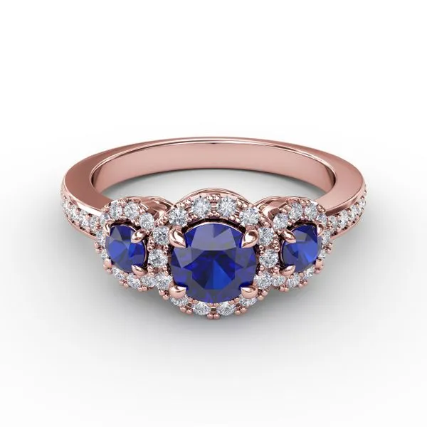 Dazzling Three Stone Sapphire And Diamond Ring  Gaines Jewelry FLINT, MI