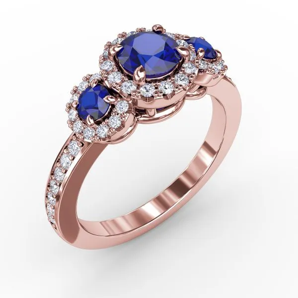 Dazzling Three Stone Sapphire And Diamond Ring  Image 2 Gaines Jewelry FLINT, MI
