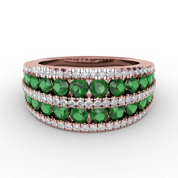 Chasing Bliss Emerald and Diamond Stacked Row Ring Castle Couture Fine Jewelry Manalapan, NJ