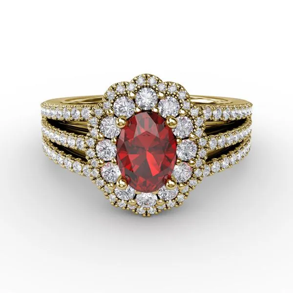 Ruby and Diamond Triple Row Split Shank Ring Castle Couture Fine Jewelry Manalapan, NJ