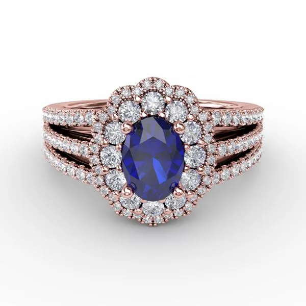 Sapphire and Diamond Triple Row Split Shank Ring Gaines Jewelry FLINT, MI