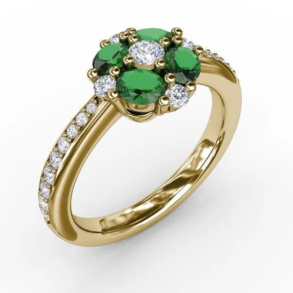 Floral Emerald and Diamond Ring Image 2 Steve Lennon & Co Jewelers  New Hartford, NY