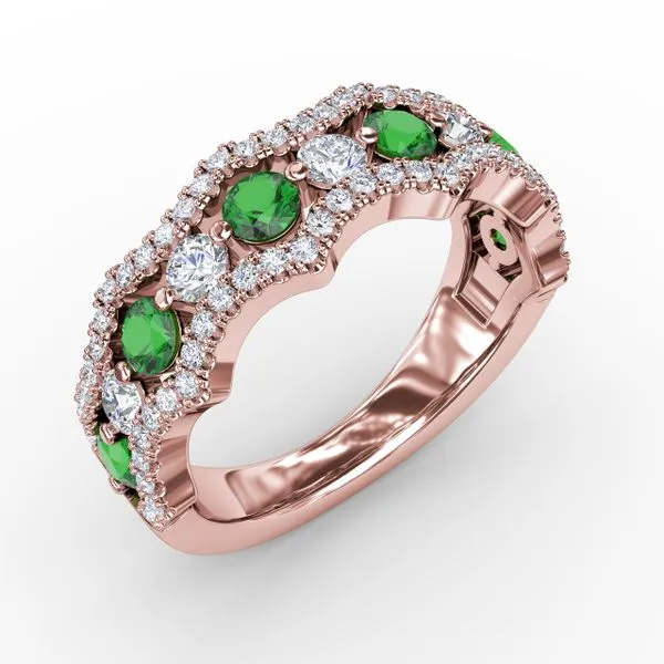 Endless Romance Emerald and Diamond Wave Ring Image 2 Castle Couture Fine Jewelry Manalapan, NJ