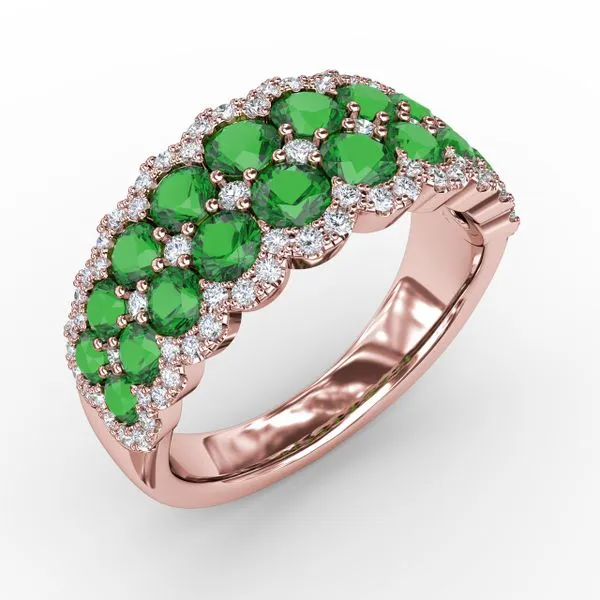 Get Sentimental Emerald and Diamond Double Row Ring Image 2 Castle Couture Fine Jewelry Manalapan, NJ