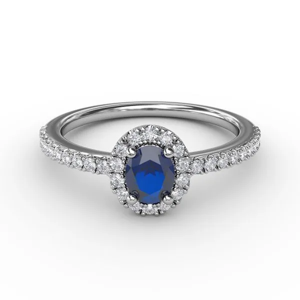 Classic Halo Sapphire and Diamond Ring Gaines Jewelry FLINT, MI