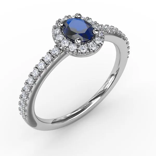 Classic Halo Sapphire and Diamond Ring Image 2 Gaines Jewelry FLINT, MI