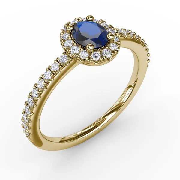 Classic Halo Sapphire and Diamond Ring  Image 2 Castle Couture Fine Jewelry Manalapan, NJ