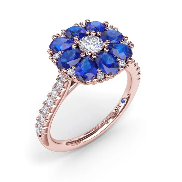 Sapphire and Diamond Cluster Flower Ring Image 2 The Diamond Center Claremont, CA