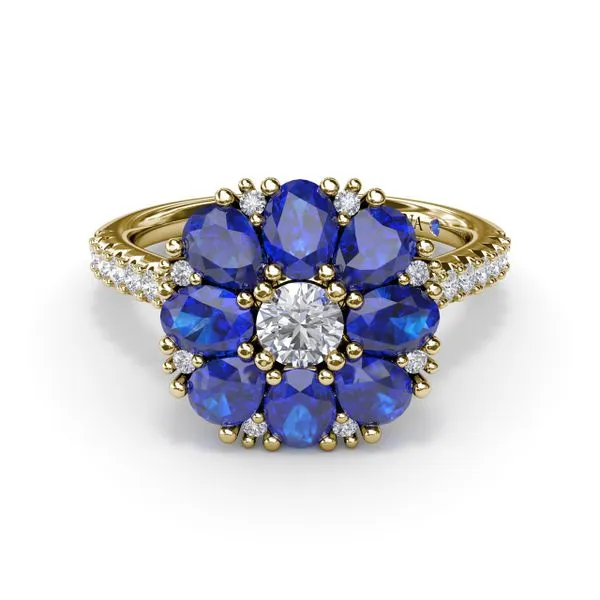 Sapphire and Diamond Cluster Flower Ring Moore Jewelers Laredo, TX