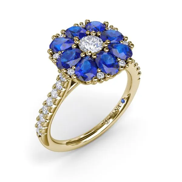 Sapphire and Diamond Cluster Flower Ring Image 2 Moore Jewelers Laredo, TX