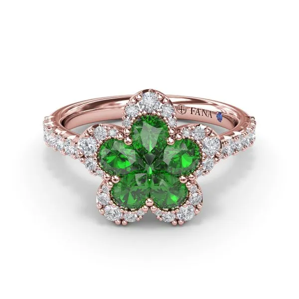 Emerald and Diamond Magnolia Ring Steve Lennon & Co Jewelers  New Hartford, NY