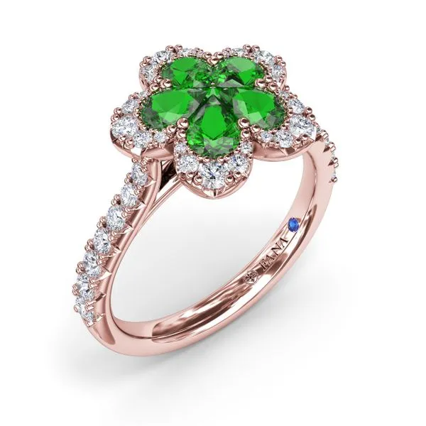 Emerald and Diamond Magnolia Ring Image 2 Steve Lennon & Co Jewelers  New Hartford, NY