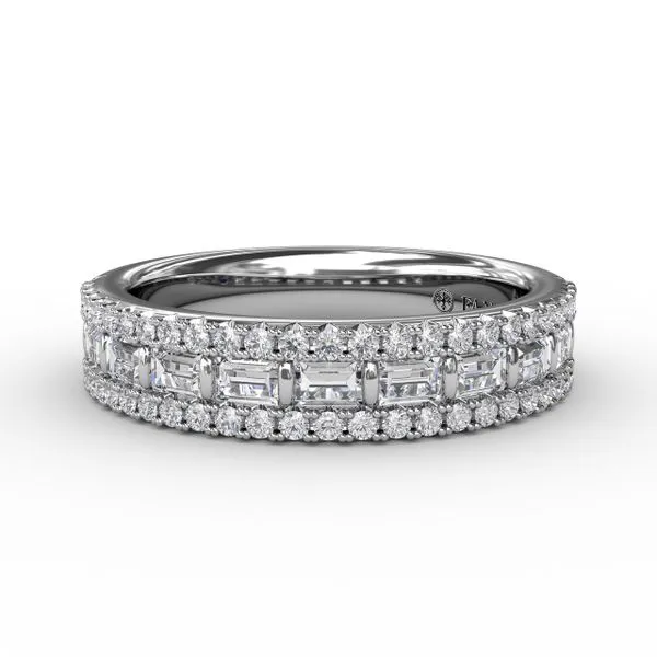 Three-Row Round and Baguette Diamond Band Image 2 Graham Jewelers Wayzata, MN