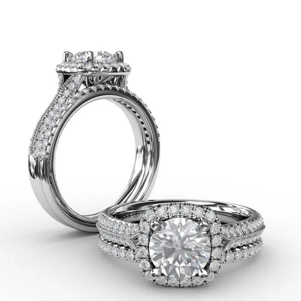 Cushion Halo Engagement Ring  Image 4 Castle Couture Fine Jewelry Manalapan, NJ